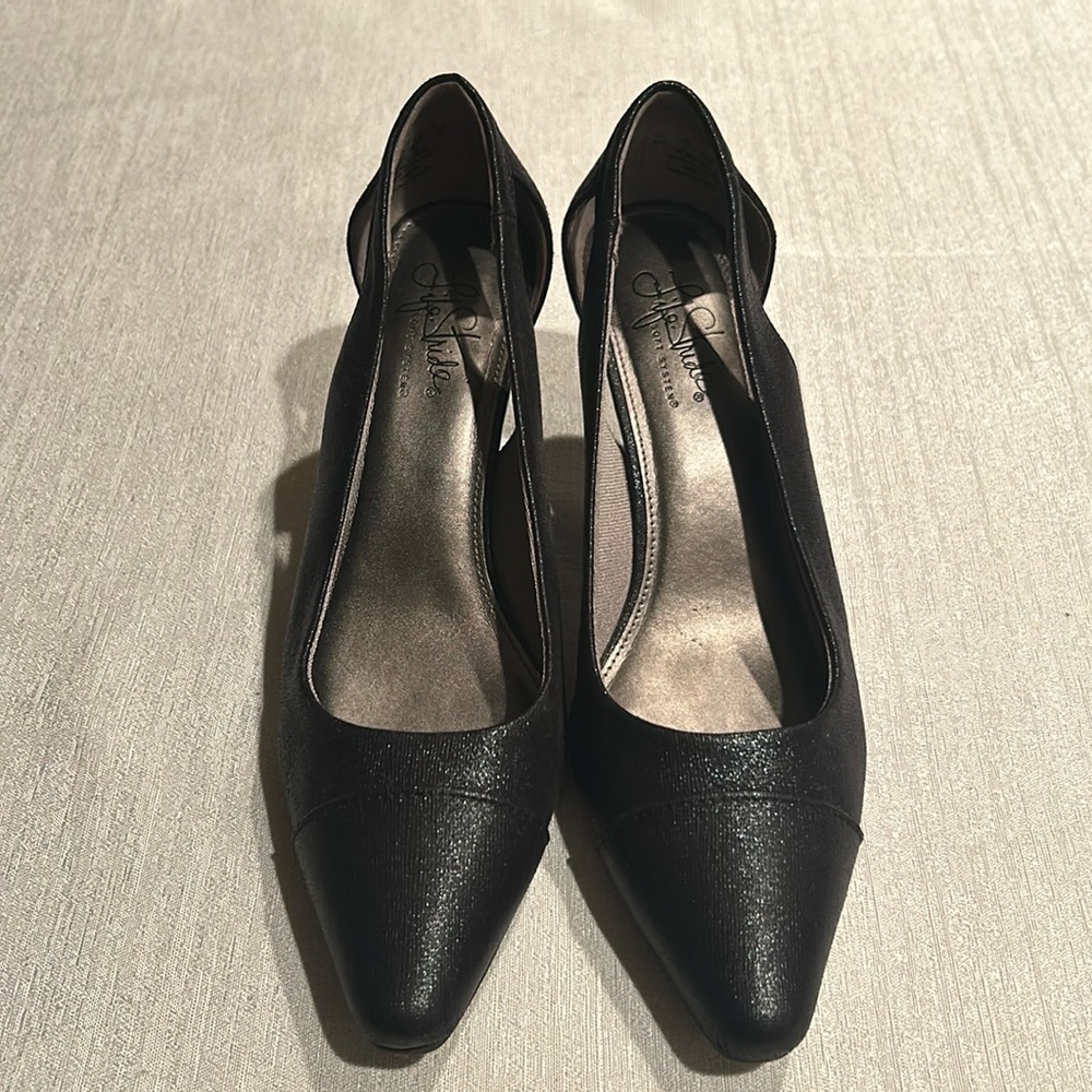 Lifestride Pointed Toe Open Back Shimmery Heels